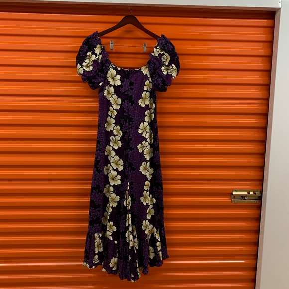 Hilo Hattie Maxi Dress Purple Floral Puff Sleeves - Picture 10 of 13